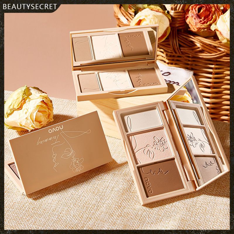 (Hàng Mới Về) Bảng Phấn Tạo Khối 3 Màu Nhũ / 3 Màu Tạo Hiệu Ứng Ba Chiều Tự Nhiên Novo