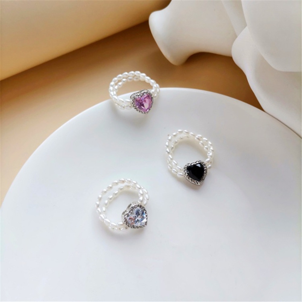 Nhẫn Trang Sức Đính Ngọc Trai Nhân Tạo Hình Trái Tim Đôi Phong Cách Hàn Quốc Màu Sắc Dành Cho Nữ