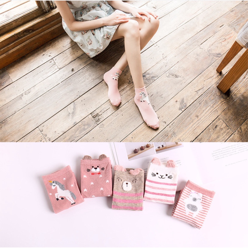 Vớ cotton cổ ngắn hoạt hình gấu thỏ 3d dễ thương cho nam nữ tất xinh khử mùi tốt