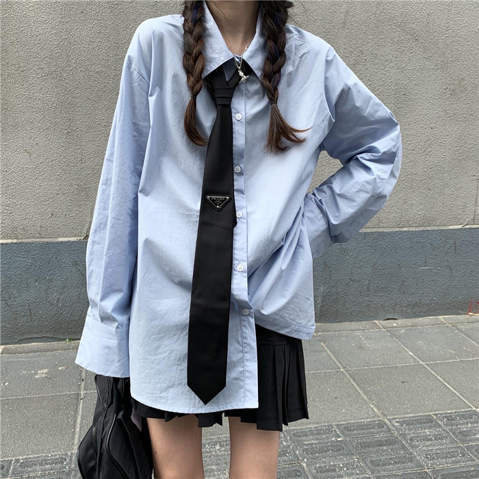 Áo sơ mi tay dài dáng rộng màu trơn phong cách Retro Hong Kong