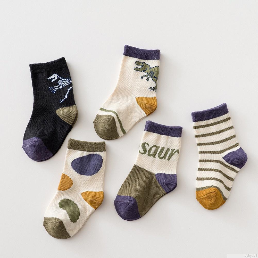 Set 5 đôi tất cotton mềm mại thoáng khí in họa tiết hoạt hình cho bé trai từ 1-8 tuổi