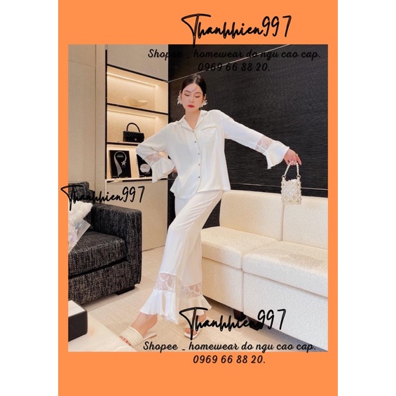 Pijama dài dài trơn trắng lụa satin cao cấp quảng châu