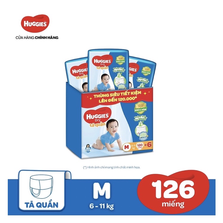 TÃ QUẦN HUGGIES DRY PANTS SUPER JUMBO M74 + Tặng 10 miếng/L68/XL62/XXL56 + Tặng 8 miếng