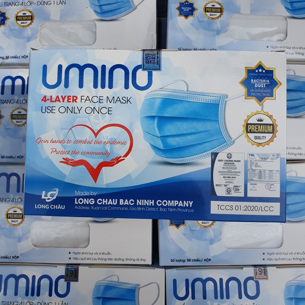 Khẩu trang y tế 4 lớp UMINO chính hãng hộp 50 chiếc màu trắng
