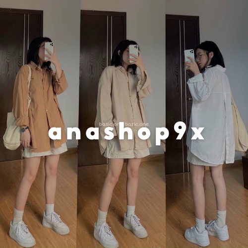 Áo sơ mi nữ dài tay cúc sau lưng oversize phong cách Hàn Quốc mặc đi học, đi làm- Anashop9x