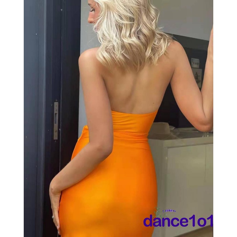 ◑Rl✿Đầm Midi Ôm Dáng Không Dây Màu Sắc Tương Phản Thời Trang Cho Nữ