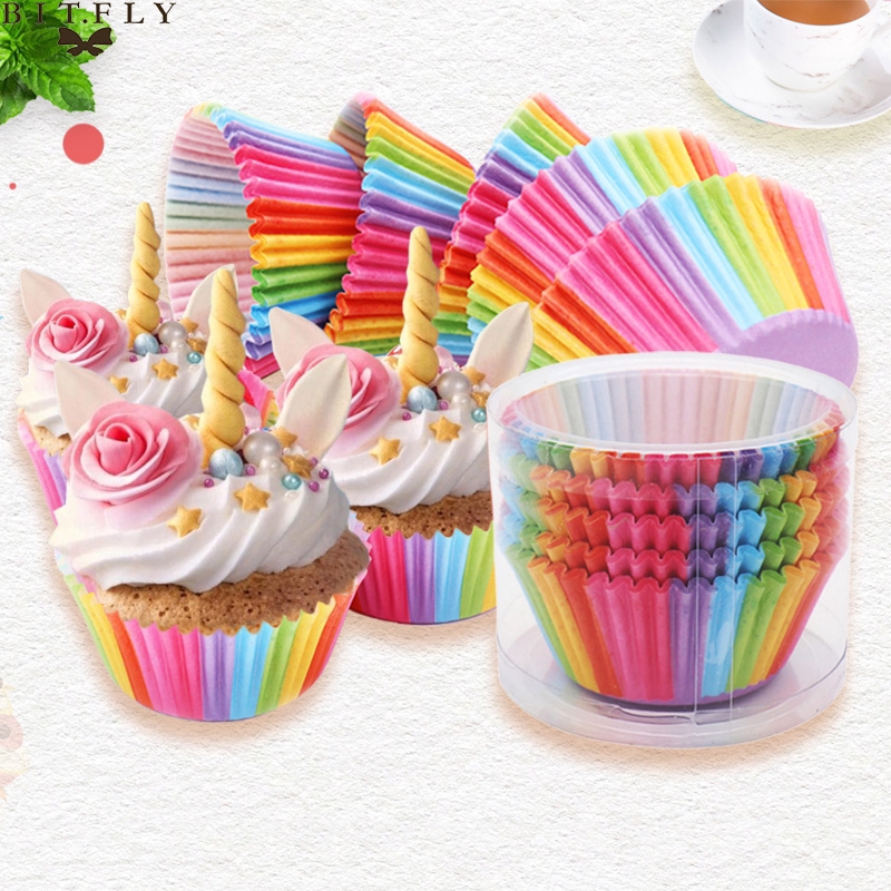 Set 100 Cốc Giấy Làm Bánh Cupcake Màu Sắc Cầu Vồng Xinh Xắn