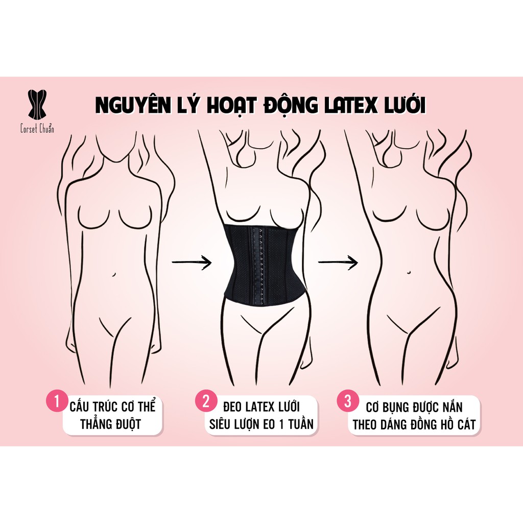 Đai Nịt Bụng Latex Corset Chuẩn Chính Hãng Hy Lạp Lưới (Màu Đen) -Tặng ngay 1 áo liner 100k