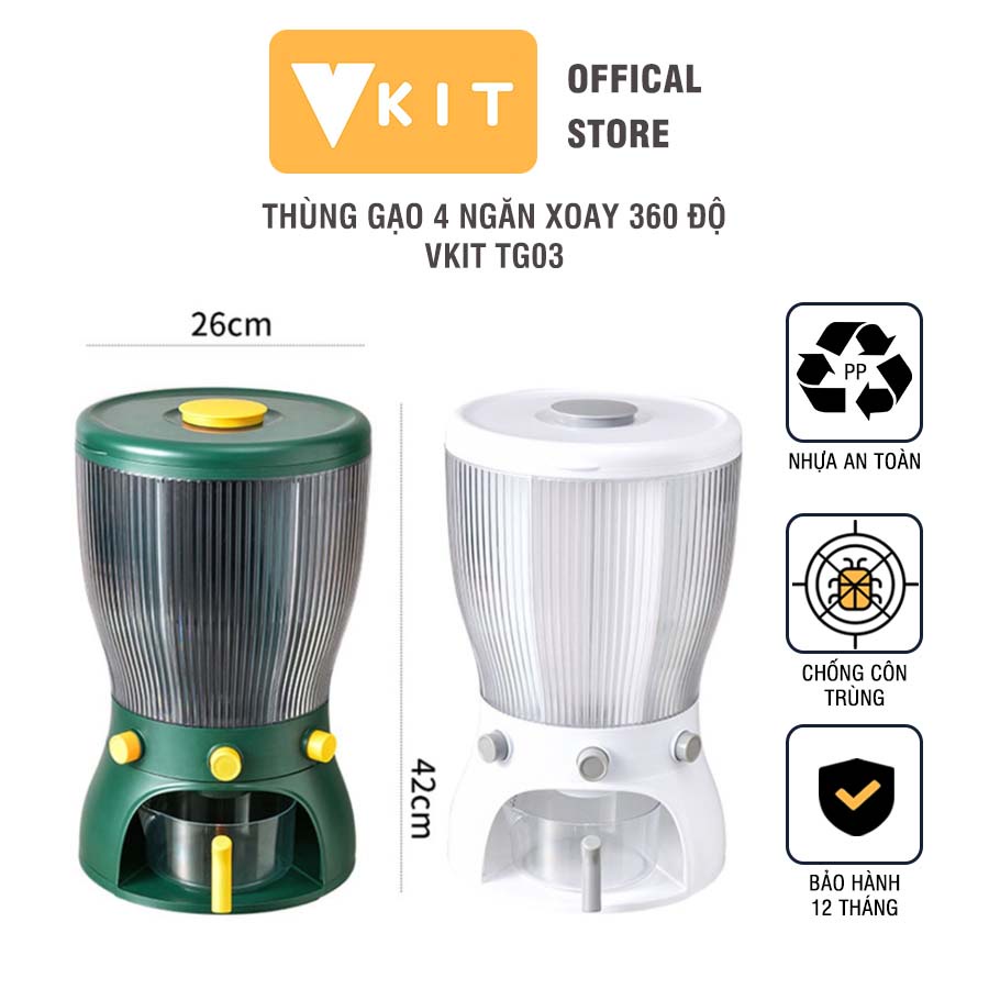 Thùng đựng gạo thông minh 4 ngăn xoay 360 độ VKIT TG03