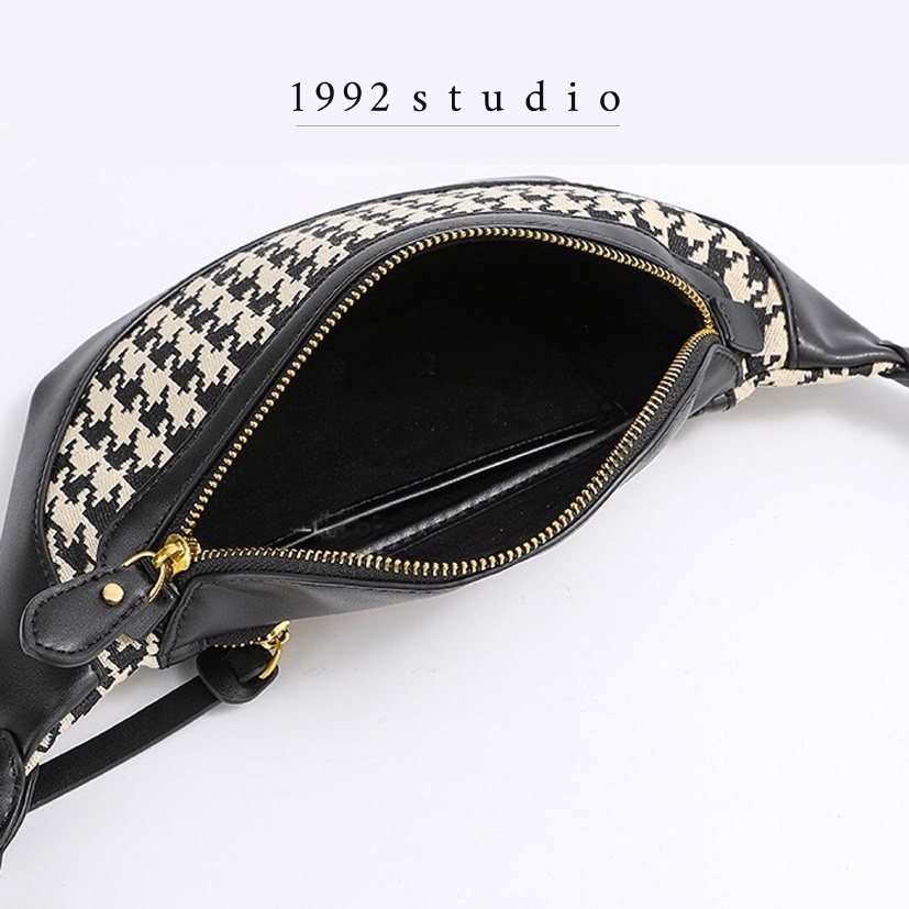 Túi xách unisex nam nữ/ 1992 s t u d i o/ FLOREN BAG/ Túi bao tử phối hoạ tiết HOUNDSTOOTH sành điệu.