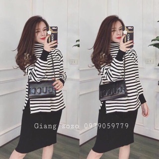[SALE] áo cổ lọ kẻ
