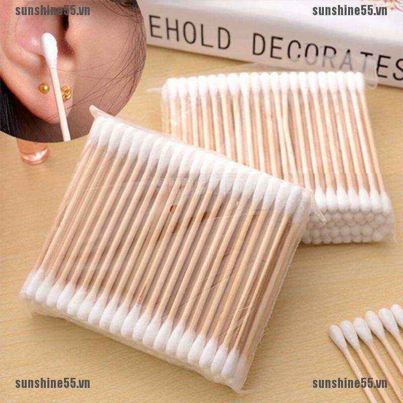 Set 100 Tăm Bông Cotton Hai Đầu Dùng Một Lần Trang Điểm Hàng Ngày