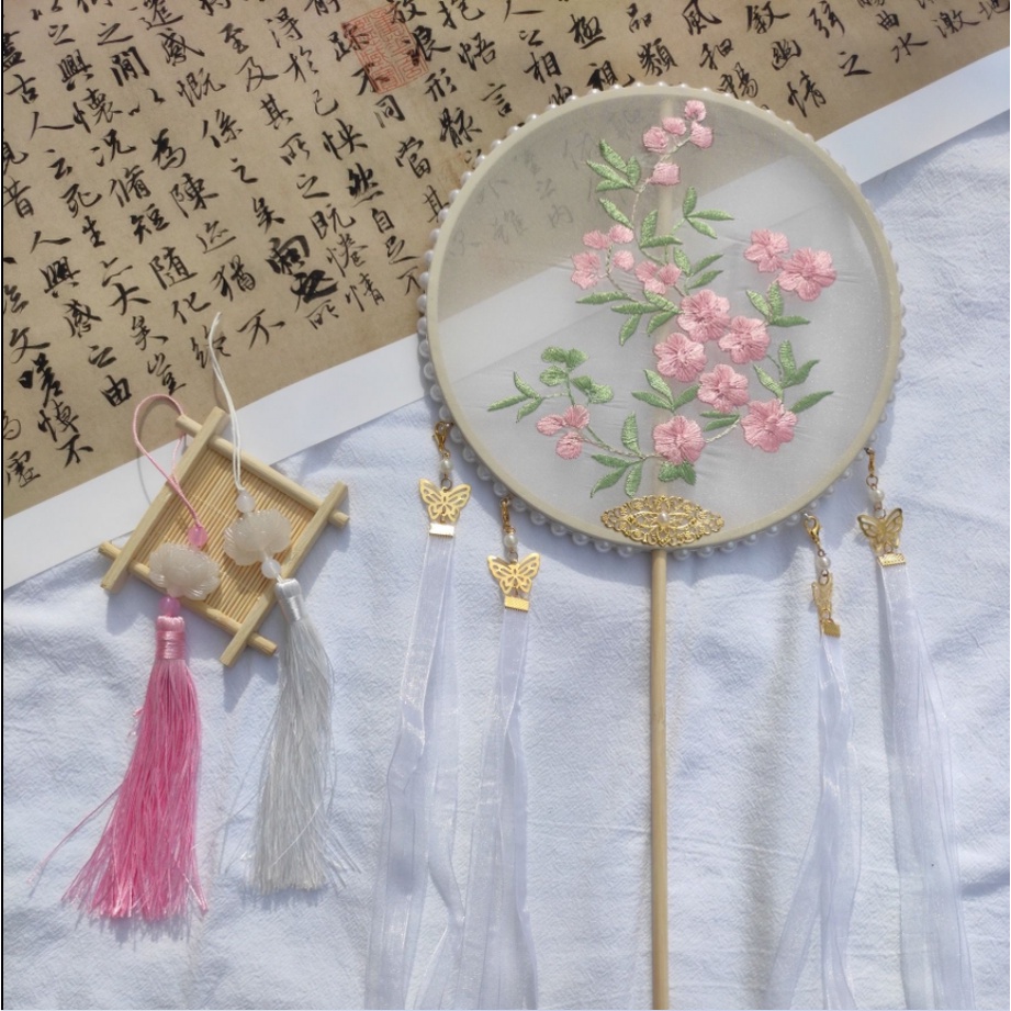 Quạt Cầm Tay Thêu Ren Phong Cách Cổ Điển Dùng Làm Đạo Cụ Chụp Ảnh