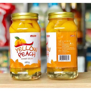 Đào Ngâm Hàn Quốc Yellow Peach 680g - Giòn tươi, múi dày, dùng pha trà đào