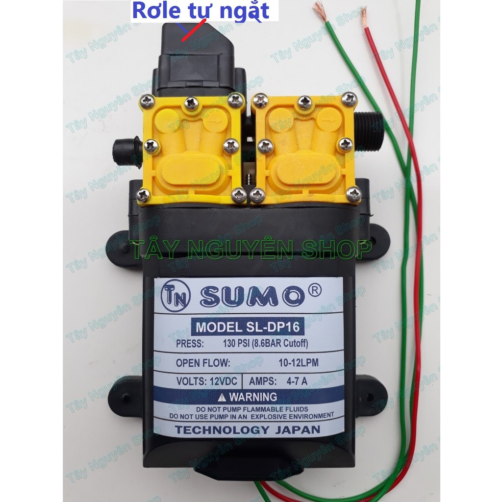 Máy bơm đôi SUMO tăng áp lực nước mini 12V 130W phun sương - Lưu lượng 12L/phút Tự động hút nước và Ngắt khi khóa van