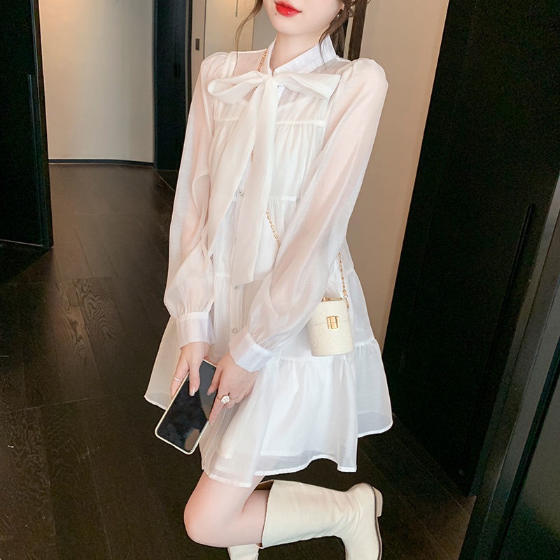 Đầm Tay Dài Cổ Tròn Thời Trang Xinh Xắn Cá Tính Cho Nữ