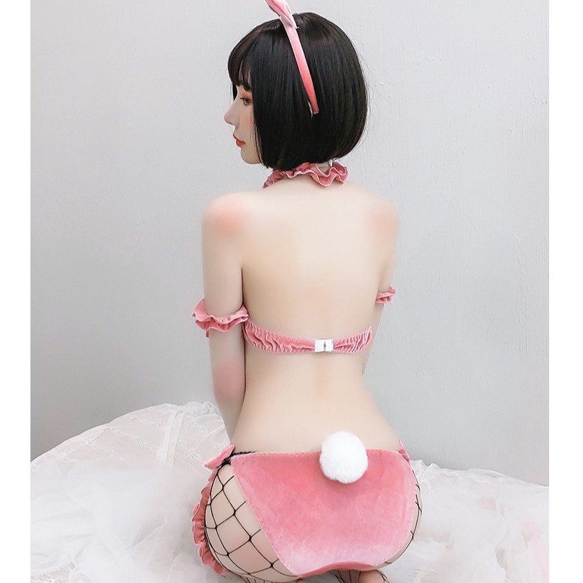 Set nội y nhung phối nơ lớn gợi cảm hóa trang nàng thỏ cho nữ