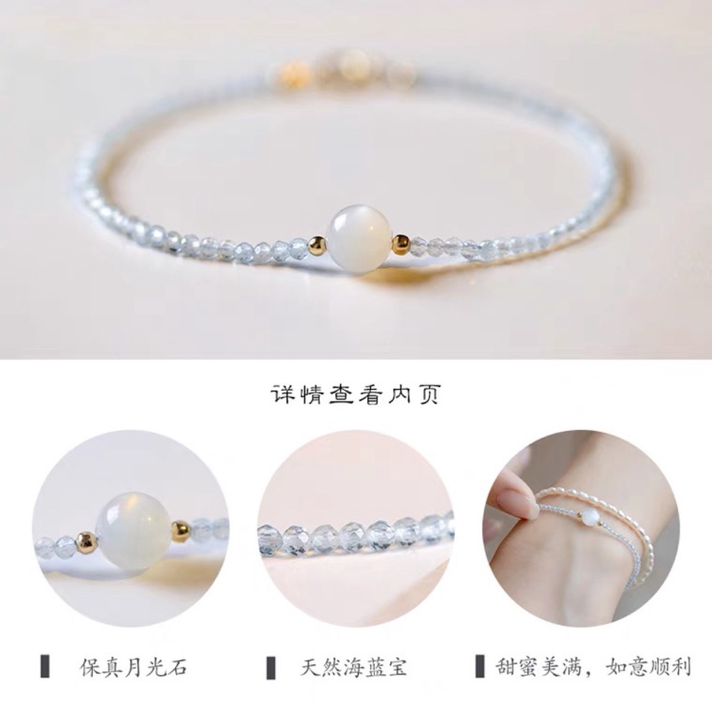 [Hàng Mới] Vòng Đeo Tay Hạt Màu Xanh Dương Nhạt Tươi Mới Cho Nữ