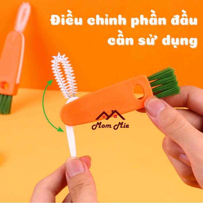 [Mới] Bàn chải mini/ Cọ rửa ly, nắp bình nước 3 trong 1 hình củ cà rốt đa năng tiện dụng - J136