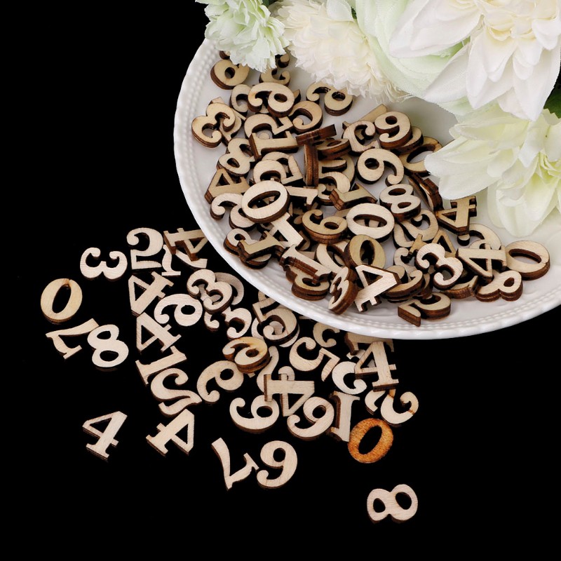 SUP 100Pcs Wooden 0-9 Numbers Embellishments 15mm Scrapbooking Card Making Craft DIY
