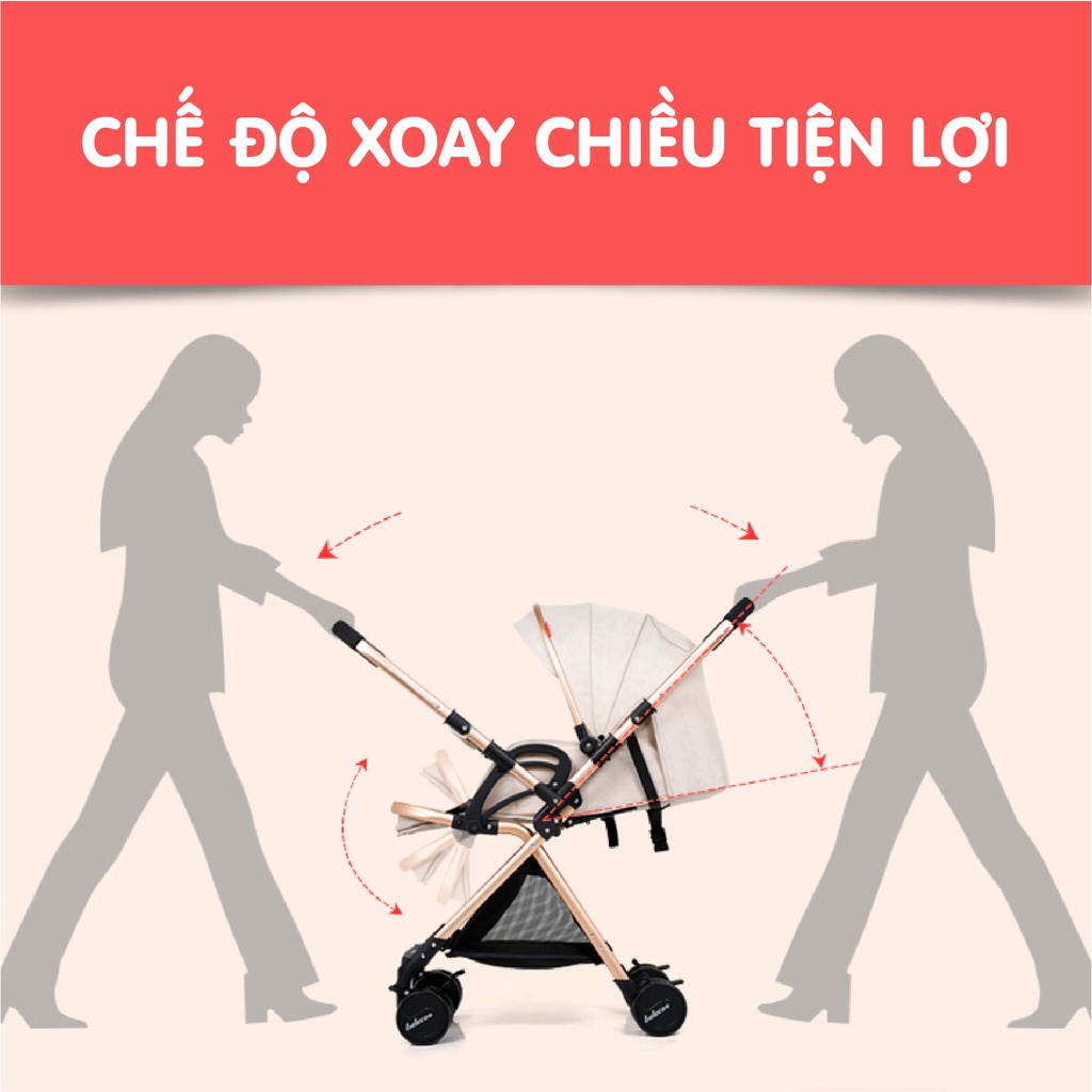 Xe đẩy em bé 2 chiều gấp gọn, siêu nhẹ Belecoo màu xám - kem A8