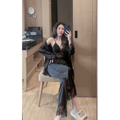 Đồ bộ mặc nhà, đồ ngủ nữ, kèm mút ngực, áo choàng ngoài, lụa satin mềm mịn | BigBuy360 - bigbuy360.vn