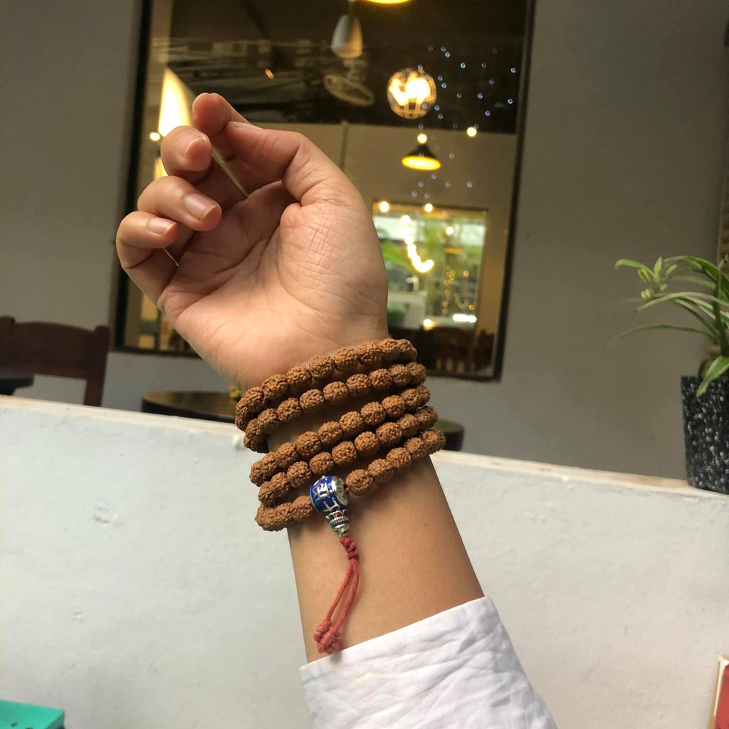 Chuỗi Bồ đề Kim Cang 8mm phối charm đồng trắng