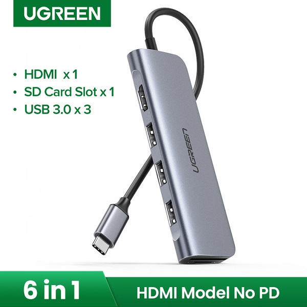 Thiết bị mở rộng Ugreen USB type-C to HDMI 4K30HZ / 3 cổng USB 3.0/SD/TF chính hãng 70410