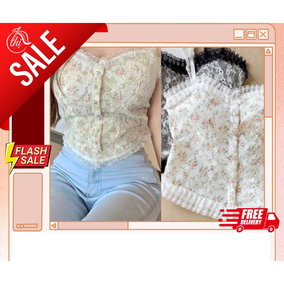 Áo hai dây ren thêu nổi ulzzang, áo bra ren thêu