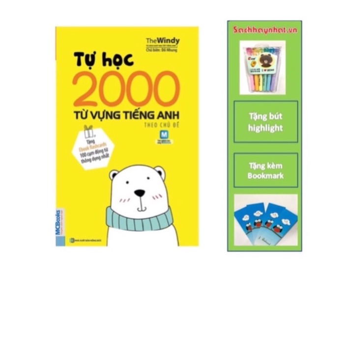 Sách - MCBooks : Tự Học 2000 Từ Vựng Tiếng Anh Theo Chủ Đề - Tặng bookmark và bút highlight