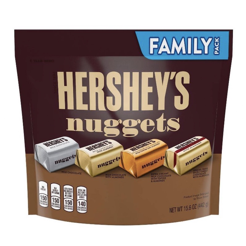 TÚI 442g 4 LOẠI KẸO SOCOLA SỮA - HẠNH NHÂN - TOFFEE &amp; ALMOND - ĐEN/ĐẮNG HẠNH NHÂN - Hershey's Nuggets Family Assorted