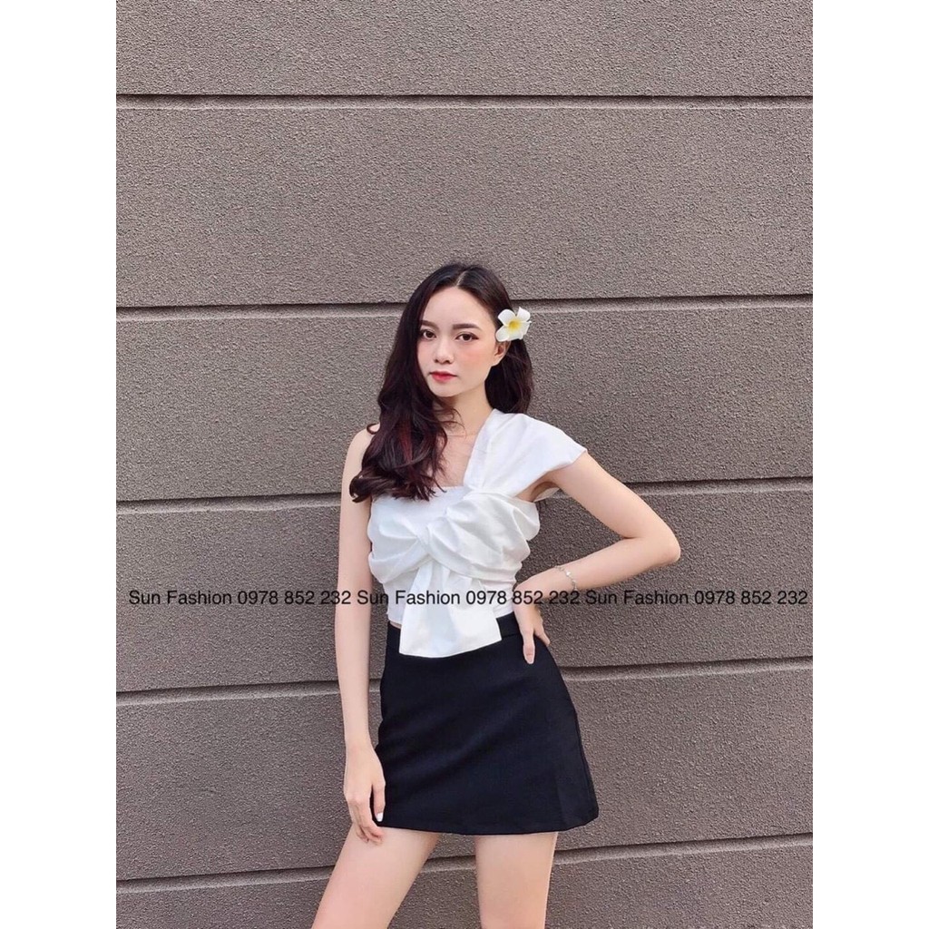 Áo kiểu nữ croptop kết nơ lưng bo thun Amee