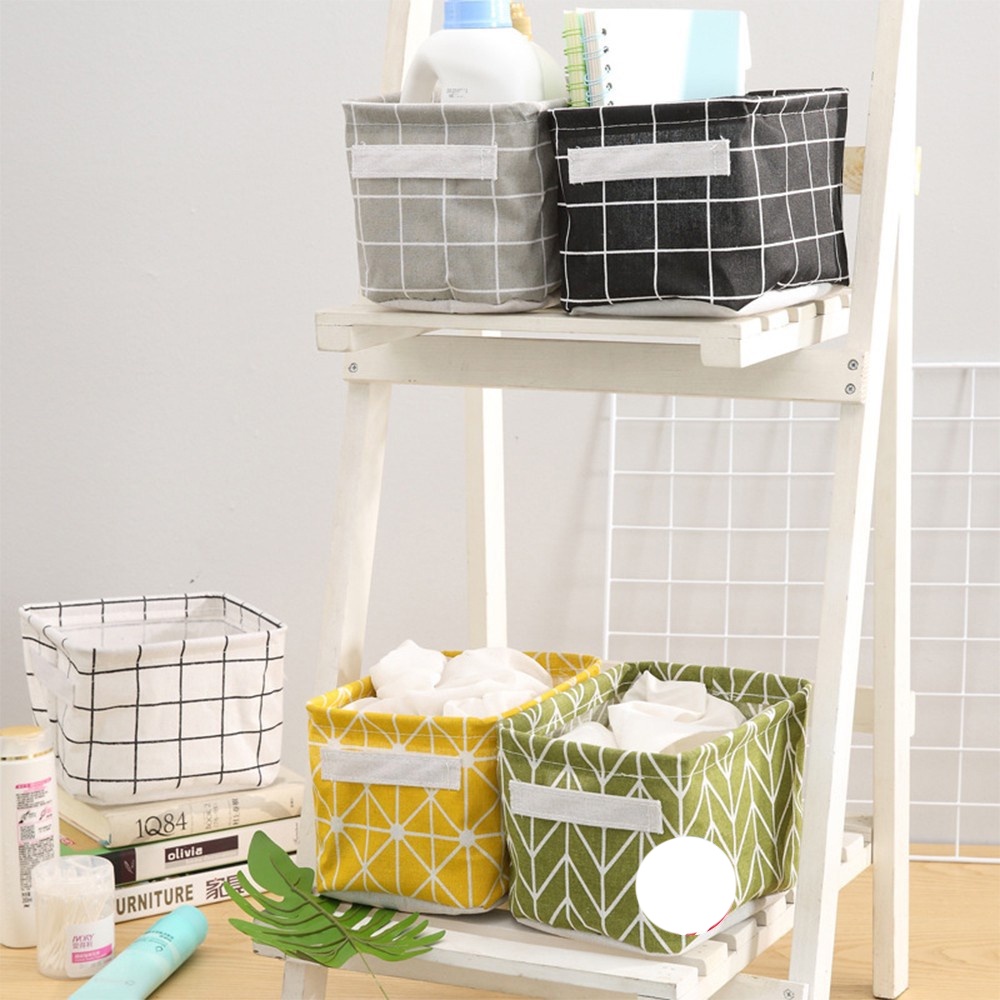 [Tổng Kho Sỉ] Giỏ Vải Đựng Đồ Decor Họa Tiết Lúa Mạch/Ô Vuông - Đựng Mỹ Phẩm Cứng Cáp Vuông - Size 20cm