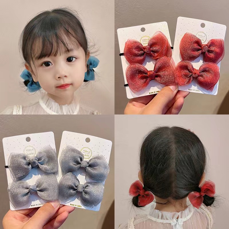 Kẹp Tóc Hình Nơ Phối Lưới Kiểu Hàn Quốc Dễ Thương Xinh Xắn Dành Cho Bé Gái