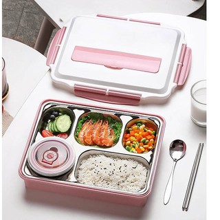 HỘP ĐỰNG ĐỒ ĂN 5 NGĂN BẰNG INOX 304 KÈM MUỖNG ĐŨA