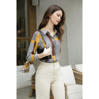 Áo Sơ Mi Lụa Sọc Brown Yellow