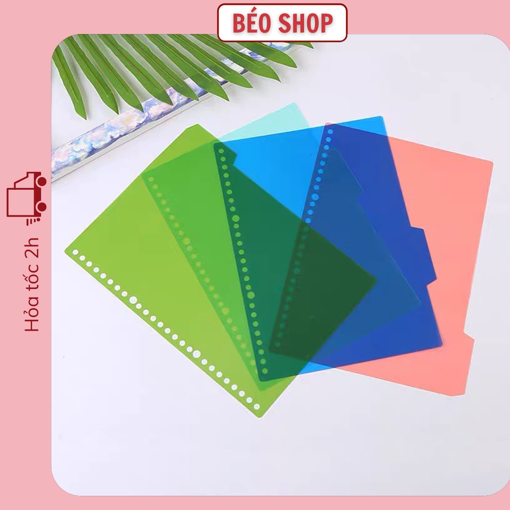 Set 4 tab phân trang A4 B5 A5 Béo shop bằng nhựa nhiều màu dùng cho sổ bìa còng 30 26 20 lỗ TAB2