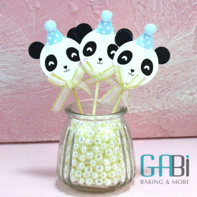 Set topper giấy cắm bánh gấu trúc
