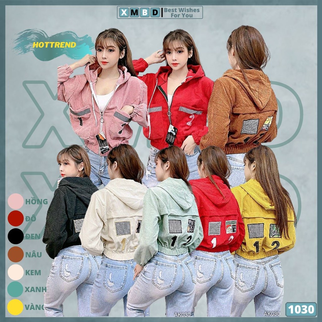 Áo Khoác Nữ KaKi Nhung Hàng QC Bomber Jackets Nữ Form Lửng Nhung Tâm THÊU 1 2 - AK1030