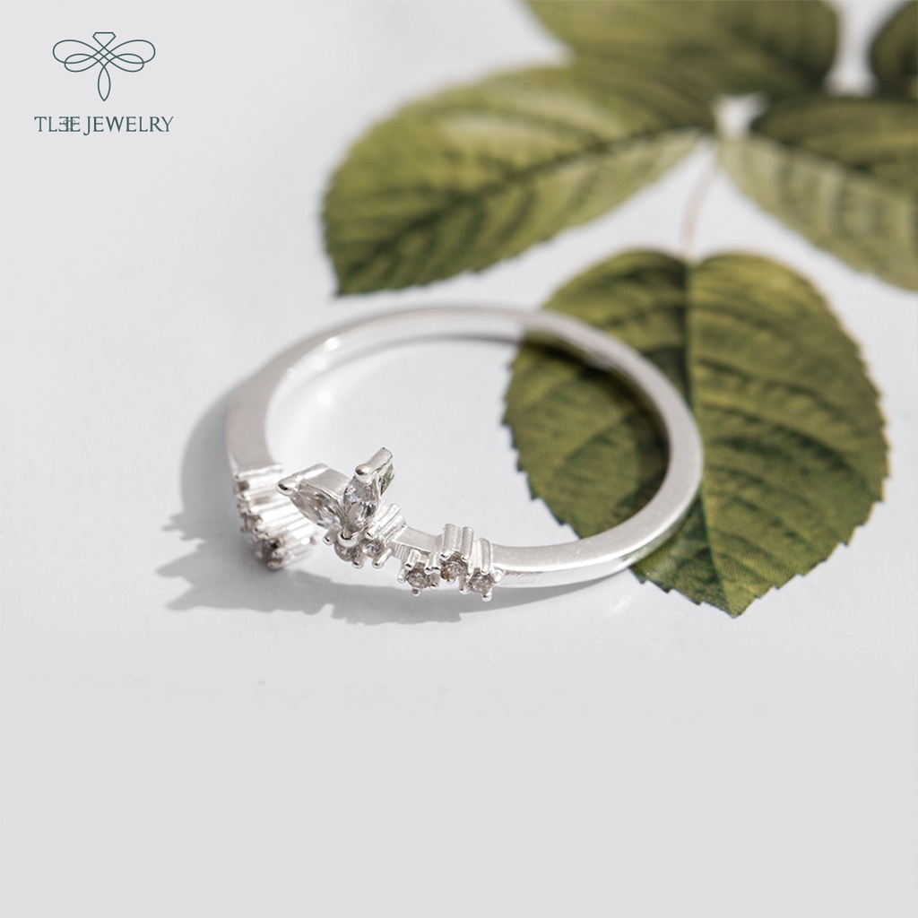 Nhẫn bạc nữ TLEE đính đá hình cánh bướm dáng hở nữ tính NCJ A0203