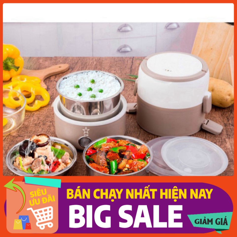 [FREE SHIP] Hộp Cơm Giữ Nhiệt 3 Tầng Hâm Nóng Thức Ăn Cắm Điện Bằng Inox Star Hot Lunch Box