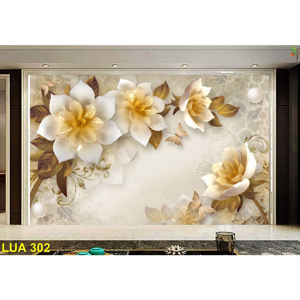 Tranh dán tường 3D Phòng khách, phòng ngủ, mẫu tranh lụa mới đẹp, tranh hoa quý phái.