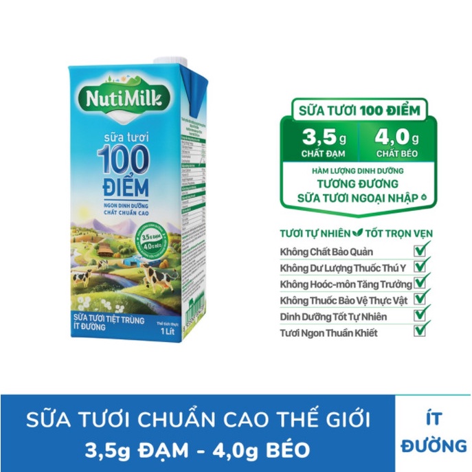 COMBO 2 Sữa NutiMilk ST tiệt trùng Ít Đường 1L /hộp