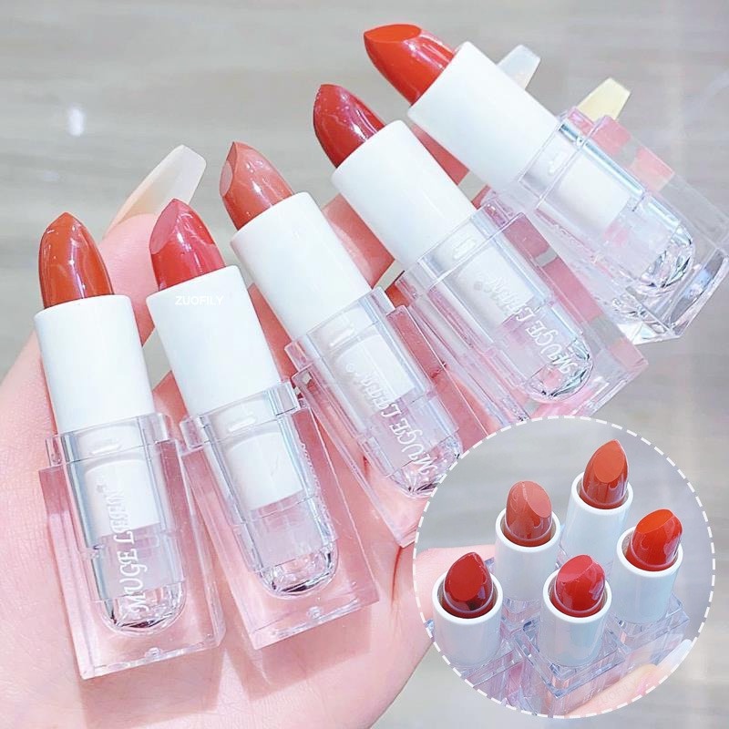 Son Môi Màu Nhung Lì Trong Suốt Lâu Trôi Không Dính Ly Thiết Kế Vỏ Hình Viên Đá Phong Cách Retro