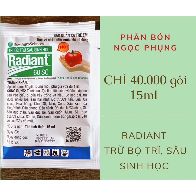 Chế phẩm sinh học Radian trái cà đỏ Lộc Trời gói 15ml (bọ trĩ sâu hoa hồng, nho, cà chua, hành, đậu…)