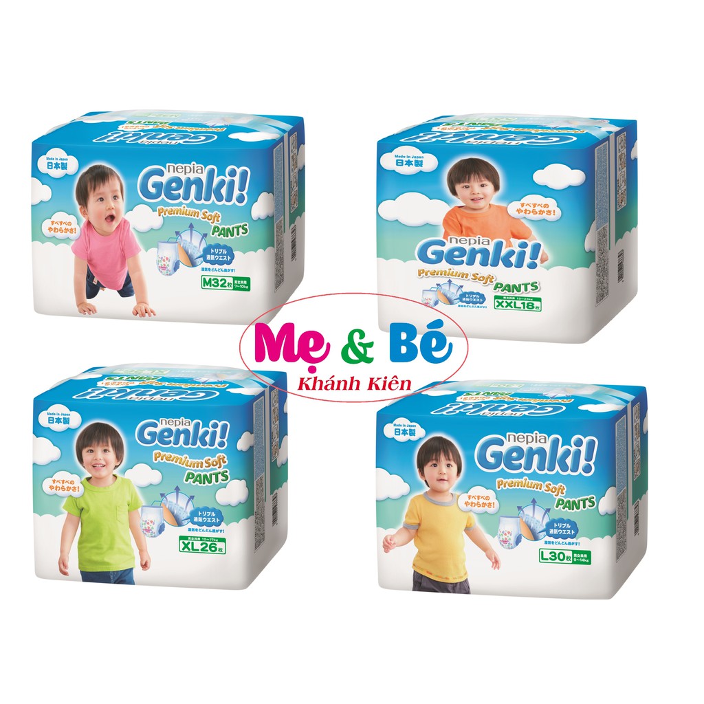 Bỉm Genki Quần M32/L30/XL26/XXL18 Dán NB44/S72/M64/L54/XL44