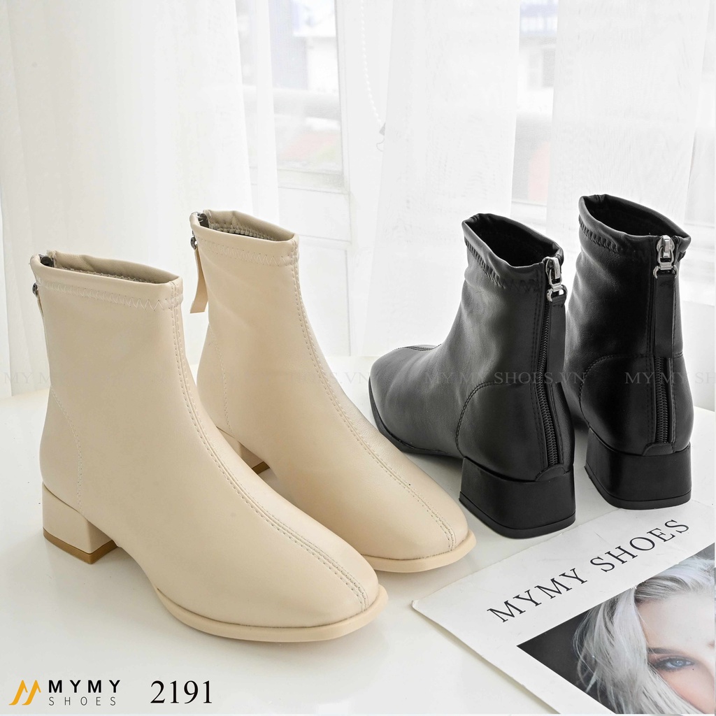 2191  Boot da lì mũi vuông khóa tai sau gót vuông 3p | BigBuy360 - bigbuy360.vn