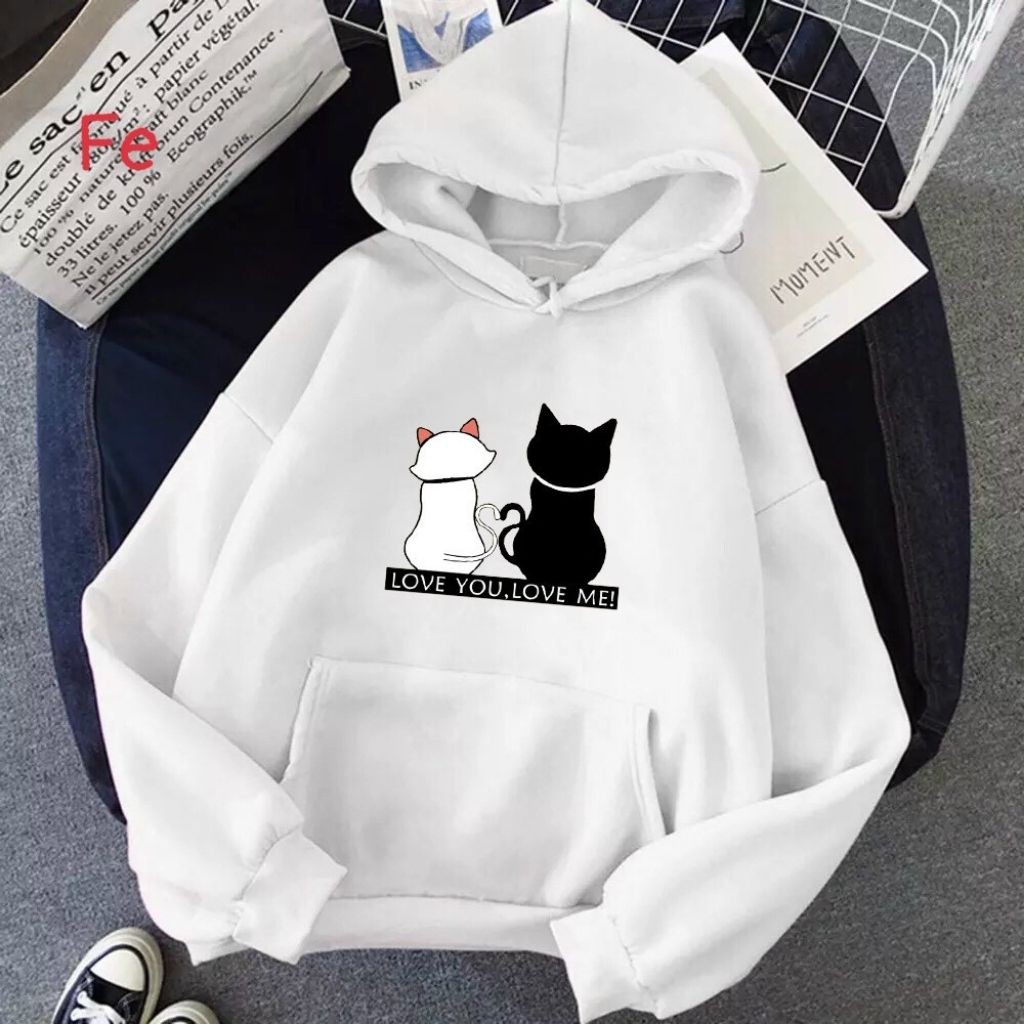 ÁO KHOÁC NỈ UNISEX FORM RỘNG NAM NỮ IN CẶP MÈO SIÊU ĐẸP ÁO KHOÁC HOODIE LOCAL BRAND