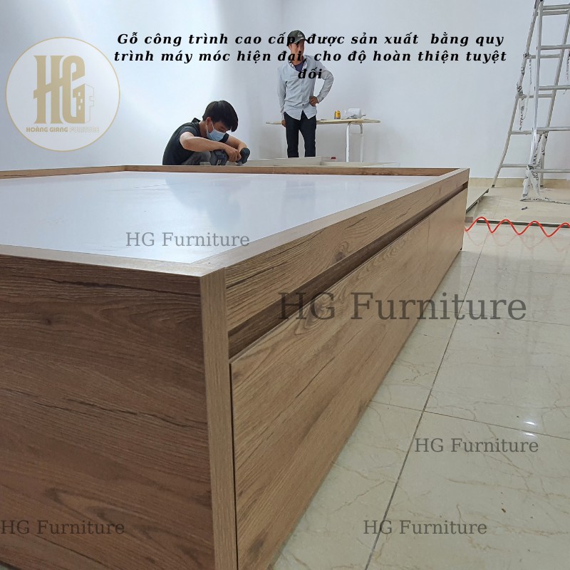 Giường ngủ cao cấp gỗ MDF MALM Hoàng Giang kiểu dáng Bắc Âu IKEA hiện đại kèm 2 hộc tủ