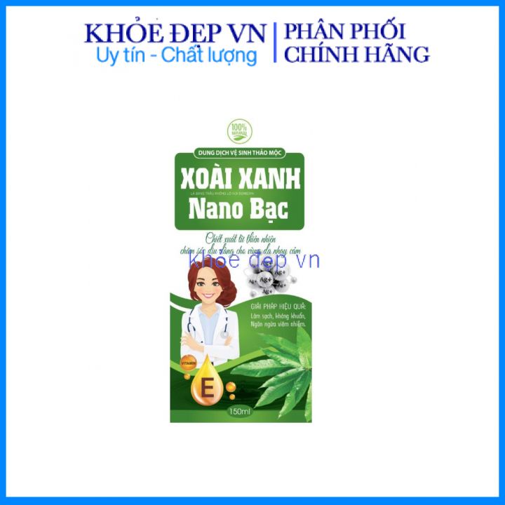 Dung dịch vệ xoài xanh nano bạc, làm sạch, kháng khuẩn, ngăn mùi, hỗ trợ giảm viêm nhiễm phụ khoa – Chai 150ml